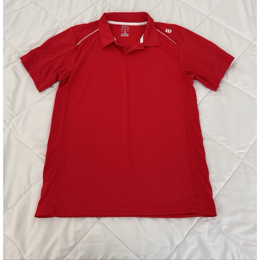 Wilson Polo Shirt Mens Medium Red Navy Team Jersey Golf Tennis Collared 3 Button